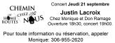 Affiche - Concert Chemin chez nous avec Justin Lacroix
